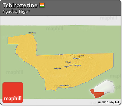 Savanna Style 3D Map of Tchirozerine, single color outside