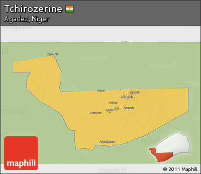 Savanna Style 3D Map of Tchirozerine, single color outside