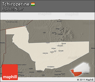 Shaded Relief 3D Map of Tchirozerine, darken