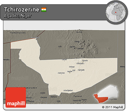 Shaded Relief 3D Map of Tchirozerine, darken