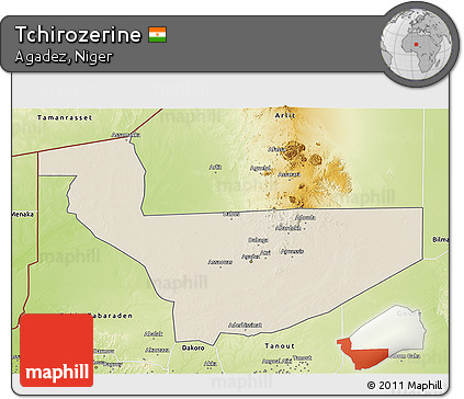 Shaded Relief 3D Map of Tchirozerine, physical outside