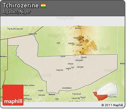 Shaded Relief 3D Map of Tchirozerine, physical outside