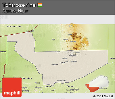 Shaded Relief 3D Map of Tchirozerine, physical outside