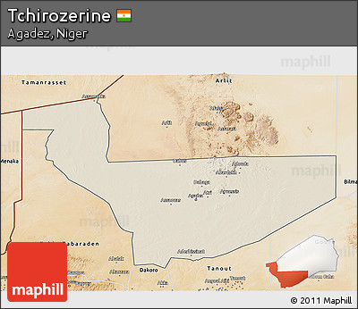 Shaded Relief 3D Map of Tchirozerine, satellite outside
