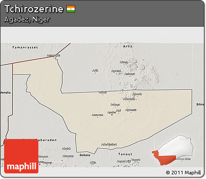 Shaded Relief 3D Map of Tchirozerine, semi-desaturated