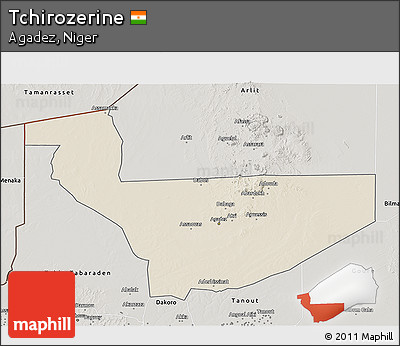 Shaded Relief 3D Map of Tchirozerine, semi-desaturated