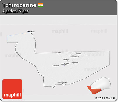 Silver Style 3D Map of Tchirozerine, single color outside