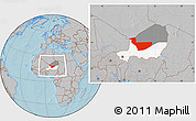 Gray Location Map of Tchirozerine, highlighted country, highlighted parent region, within the entire country, hill shading
