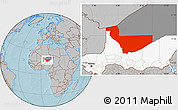 Gray Location Map of Tchirozerine, highlighted country, highlighted parent region, hill shading