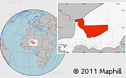 Gray Location Map of Tchirozerine, highlighted country, hill shading