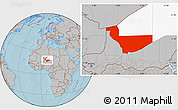 Gray Location Map of Tchirozerine, highlighted parent region, hill shading