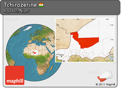 Satellite Location Map of Tchirozerine, highlighted country
