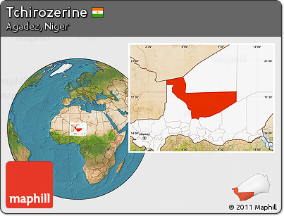 Satellite Location Map of Tchirozerine, highlighted country