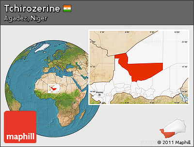 Satellite Location Map of Tchirozerine, highlighted country