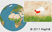 Satellite Location Map of Tchirozerine, highlighted parent region, within the entire country