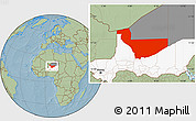 Savanna Style Location Map of Tchirozerine, highlighted country, highlighted parent region, hill shading