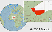 Savanna Style Location Map of Tchirozerine, highlighted parent region, hill shading