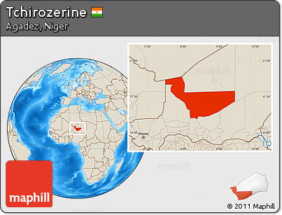 Shaded Relief Location Map of Tchirozerine