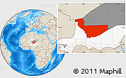 Shaded Relief Location Map of Tchirozerine, highlighted country, highlighted parent region