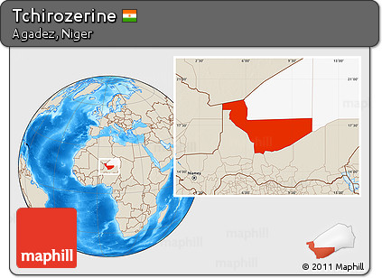 Shaded Relief Location Map of Tchirozerine, highlighted parent region