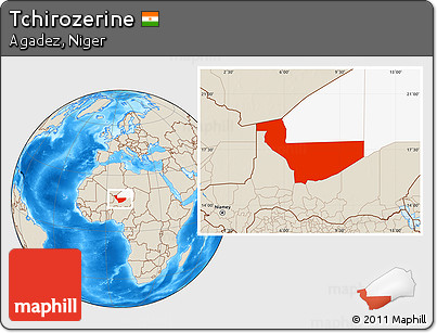 Shaded Relief Location Map of Tchirozerine, highlighted parent region