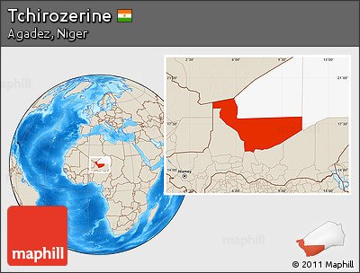 Shaded Relief Location Map of Tchirozerine, highlighted parent region