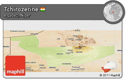 Physical Panoramic Map of Tchirozerine, satellite outside