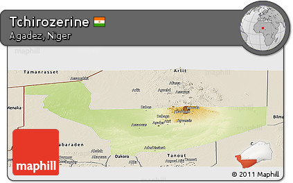 Physical Panoramic Map of Tchirozerine, shaded relief outside