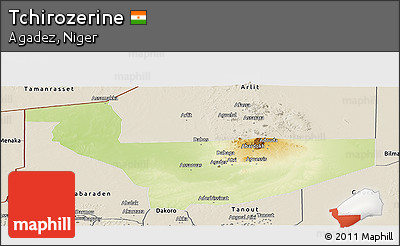 Physical Panoramic Map of Tchirozerine, shaded relief outside