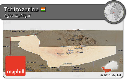 Satellite Panoramic Map of Tchirozerine, darken