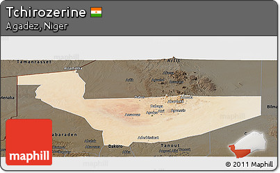 Satellite Panoramic Map of Tchirozerine, darken