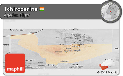 Satellite Panoramic Map of Tchirozerine, desaturated