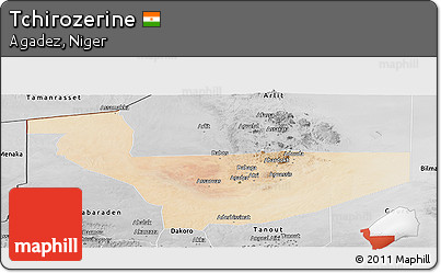 Satellite Panoramic Map of Tchirozerine, desaturated