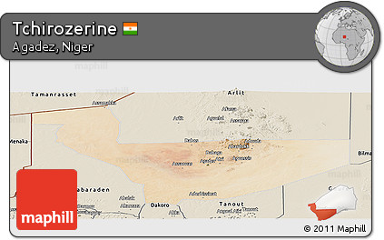 Satellite Panoramic Map of Tchirozerine, shaded relief outside
