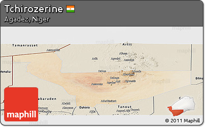 Satellite Panoramic Map of Tchirozerine, shaded relief outside