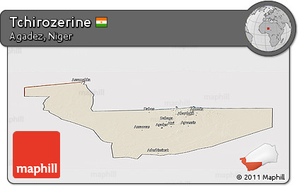 Shaded Relief Panoramic Map of Tchirozerine, cropped outside