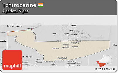 Shaded Relief Panoramic Map of Tchirozerine, desaturated