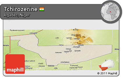 Shaded Relief Panoramic Map of Tchirozerine, physical outside