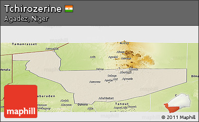 Shaded Relief Panoramic Map of Tchirozerine, physical outside