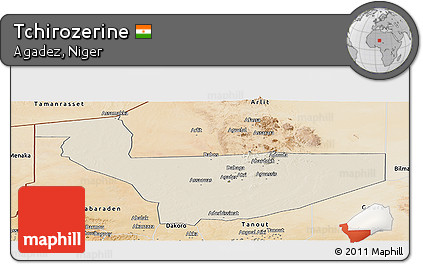 Shaded Relief Panoramic Map of Tchirozerine, satellite outside