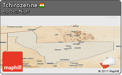 Shaded Relief Panoramic Map of Tchirozerine, satellite outside