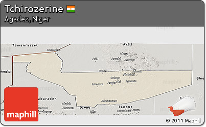 Shaded Relief Panoramic Map of Tchirozerine, semi-desaturated
