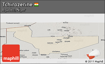 Shaded Relief Panoramic Map of Tchirozerine, semi-desaturated