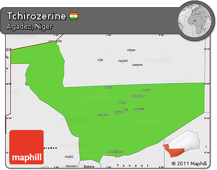 Political Simple Map of Tchirozerine, single color outside, borders and labels