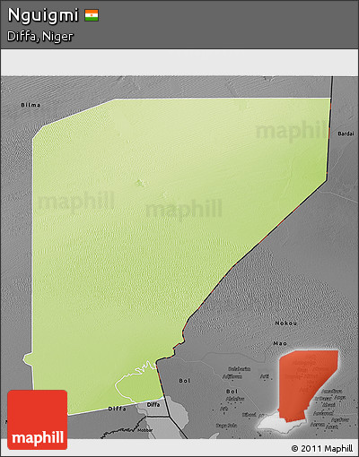Physical 3D Map of Nguigmi, darken, desaturated