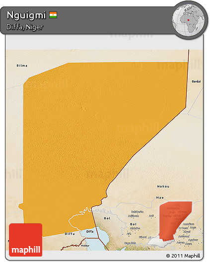 Political 3D Map of Nguigmi, satellite outside
