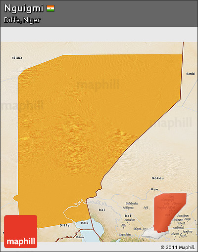 Political 3D Map of Nguigmi, satellite outside