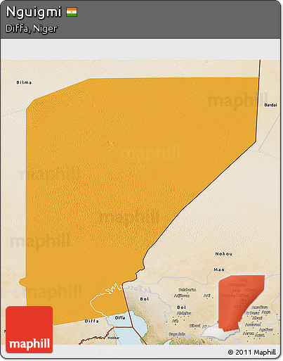 Political 3D Map of Nguigmi, satellite outside