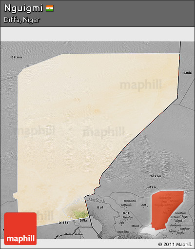 Satellite 3D Map of Nguigmi, darken, desaturated