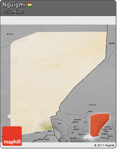 Satellite 3D Map of Nguigmi, darken, desaturated